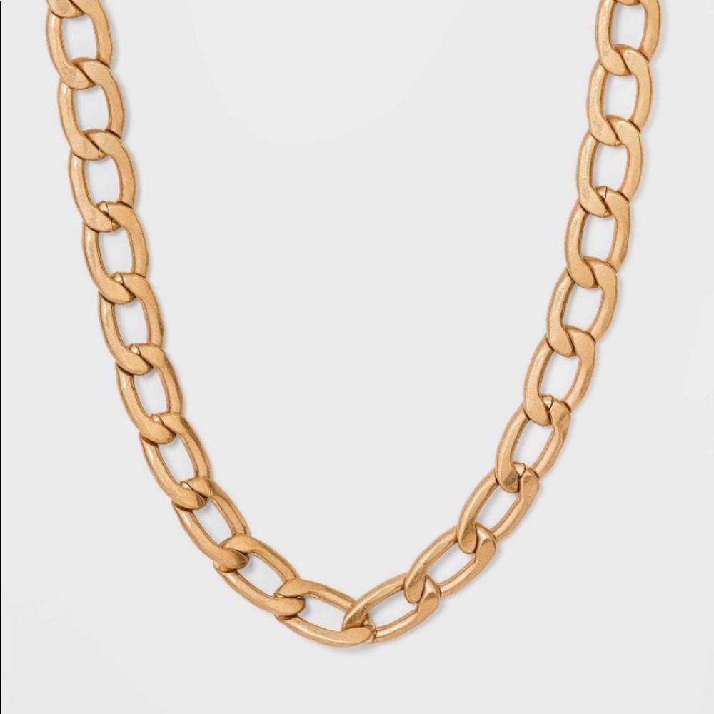 Universal Thread Flat Oval Chunky Flattened  Curb Chain Link Necklace Gold  NWT